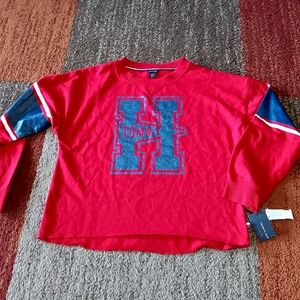 NEW Tommy Hilfiger Varsity Logo Crop Longsleeve Crewneck LG 12/14